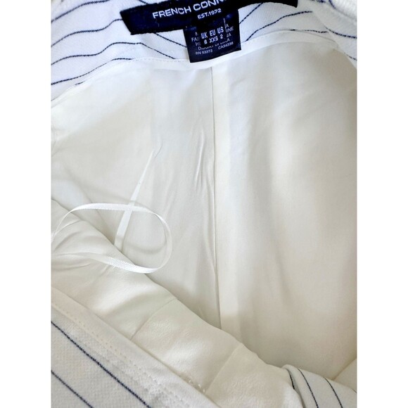 FRENCH CONNECTION Women's Whisper Pinstripe Pleated Wide Leg Pants White Navy 2 - Picture 15 of 16
